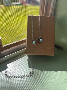 Silver Initial Pendant Necklace with Turquoise Accent - Women Jewelry